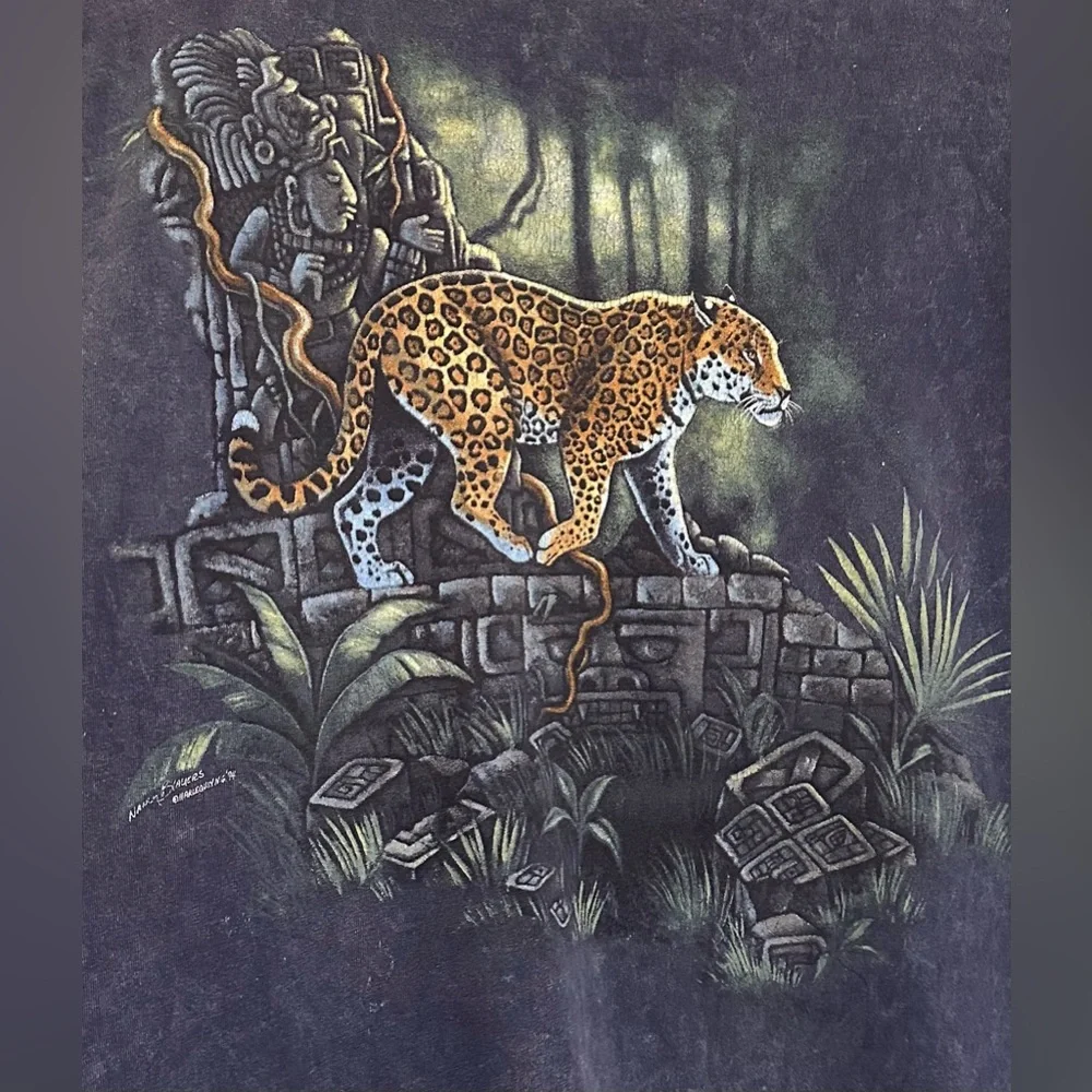 90s Vintage Leopard Graphic T-Shirt by Harlequin XL American USA Vtg Animal - Picture 3 of 7